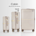 Beige cabin hard-shell polycarbonate trolley luggage with telescopic handle and four wheels