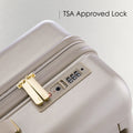 Light beige hard-shell suitcase with combination lock on the side