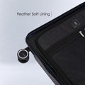 Navy hard-shell polycarbonate luggage, soft lining interior and front zip mesh pocket