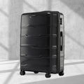 Large check-in trolley with 8 wheels, black hard-shell suitcase with vertical panel design