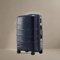 Hard-shell polypropylene check-in trolley suitcase, blue, with 8 wheels and side handle