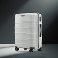 Hard-shell polypropylene check-in trolley suitcase, white, with 8 wheels and side handle