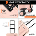 Peach suitcase features: access lock, wheel caps, water-resistant design