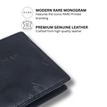 Black leather bi-fold wallet, stitched edge and embossed front logo detail