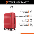Red small cabin suitcase with telescopic handle and 8 wheels, PP shell body
